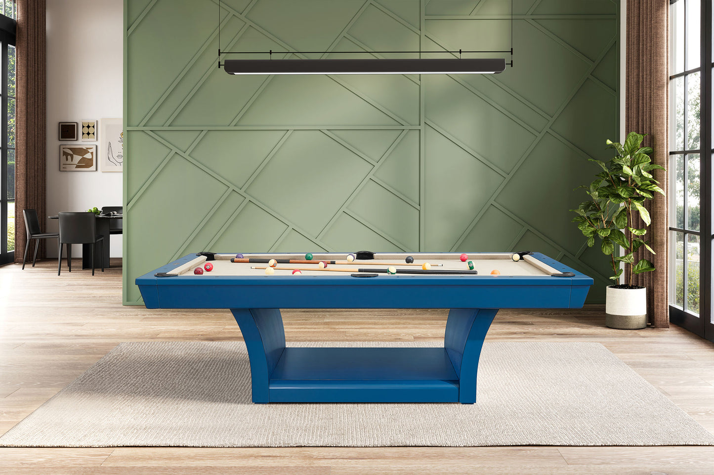 Hudson 8 ft slate pool table with solid wood construction in professional home game room setup