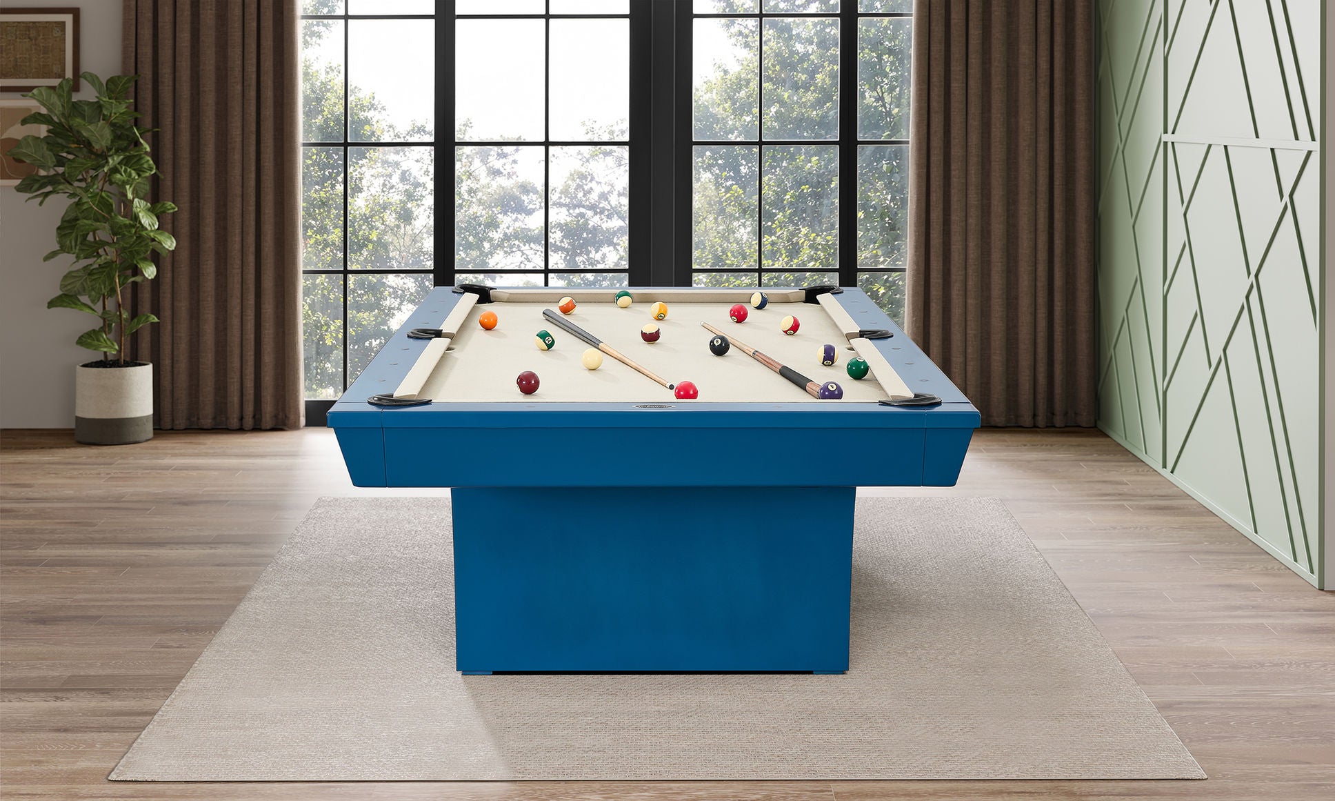 Hudson 8 ft slate pool table with solid wood construction in professional home game room setup