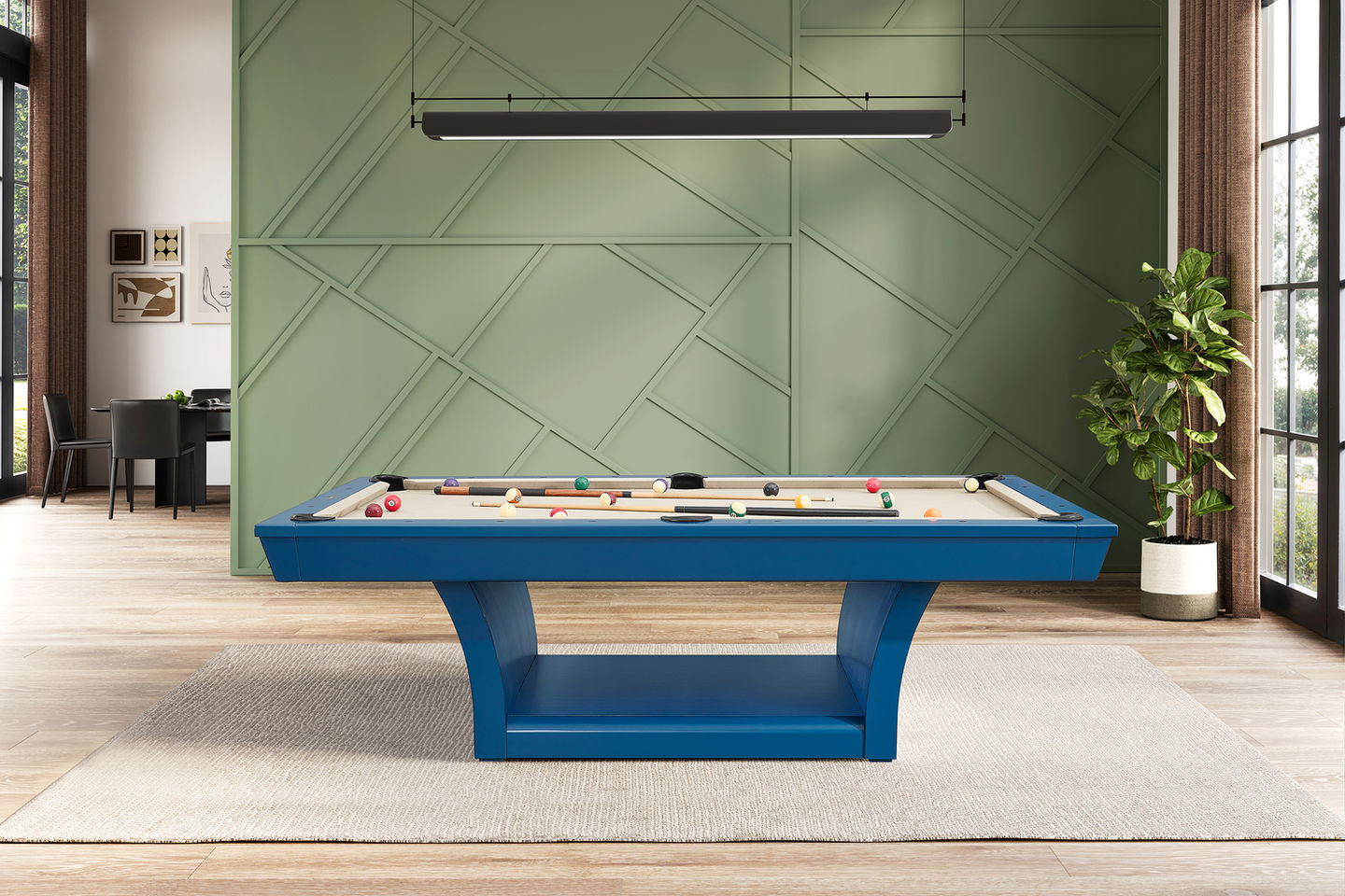 Hudson 8 ft slate pool table with solid wood construction in professional home game room setup