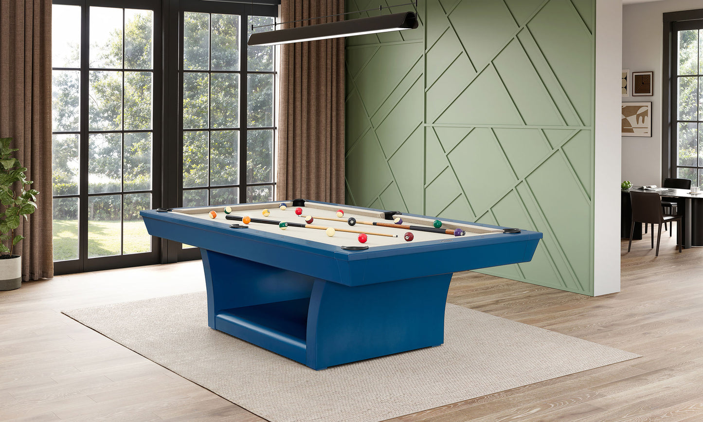 Hudson 8 ft slate pool table with solid wood construction in professional home game room setup