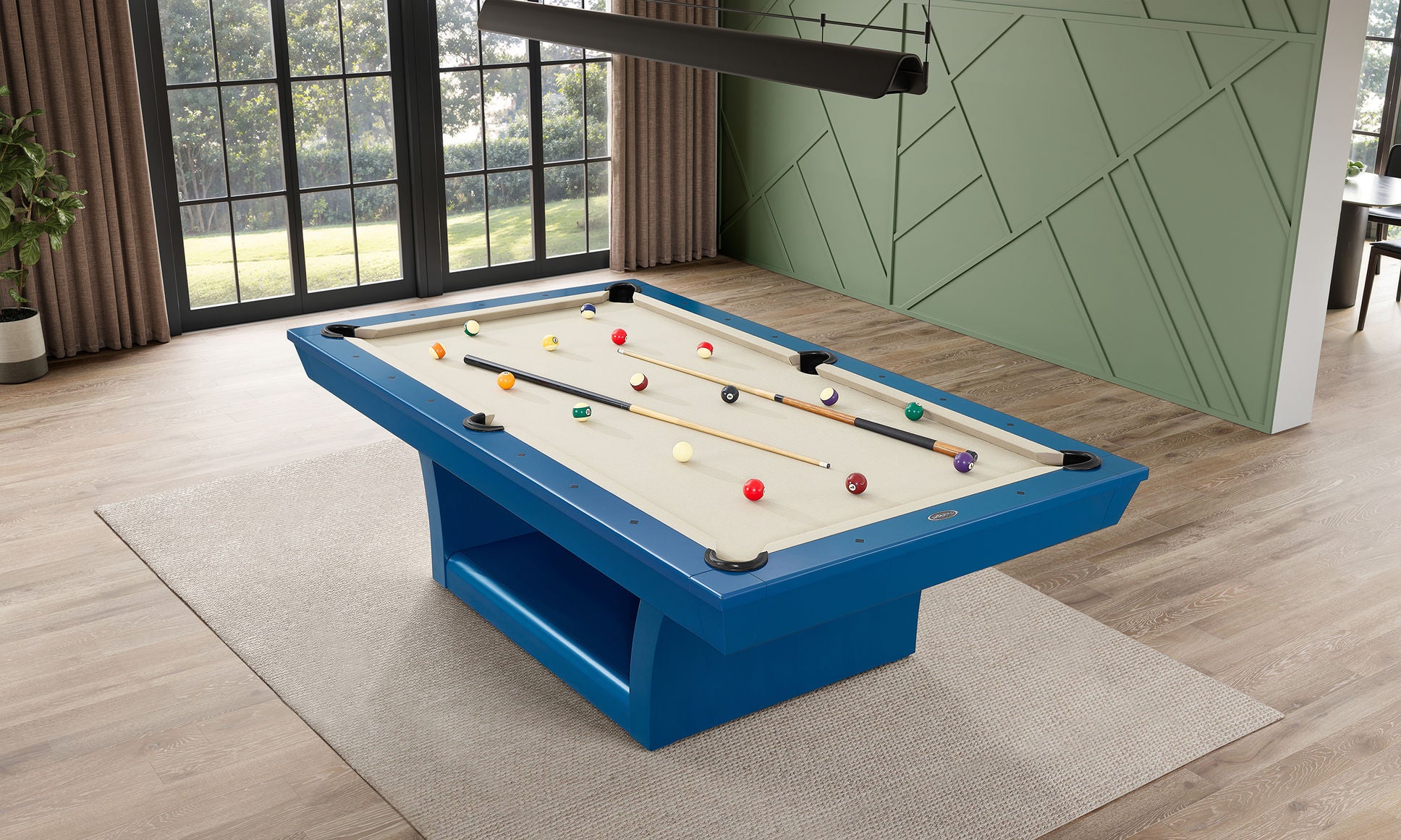 Hudson 8 ft slate pool table with solid wood construction in professional home game room setup
