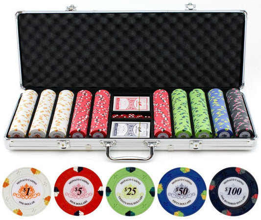 JP Commerce Monaco Casino 500 Piece Poker Chips Set Clay 13.5 Gram - Just Poker Tables