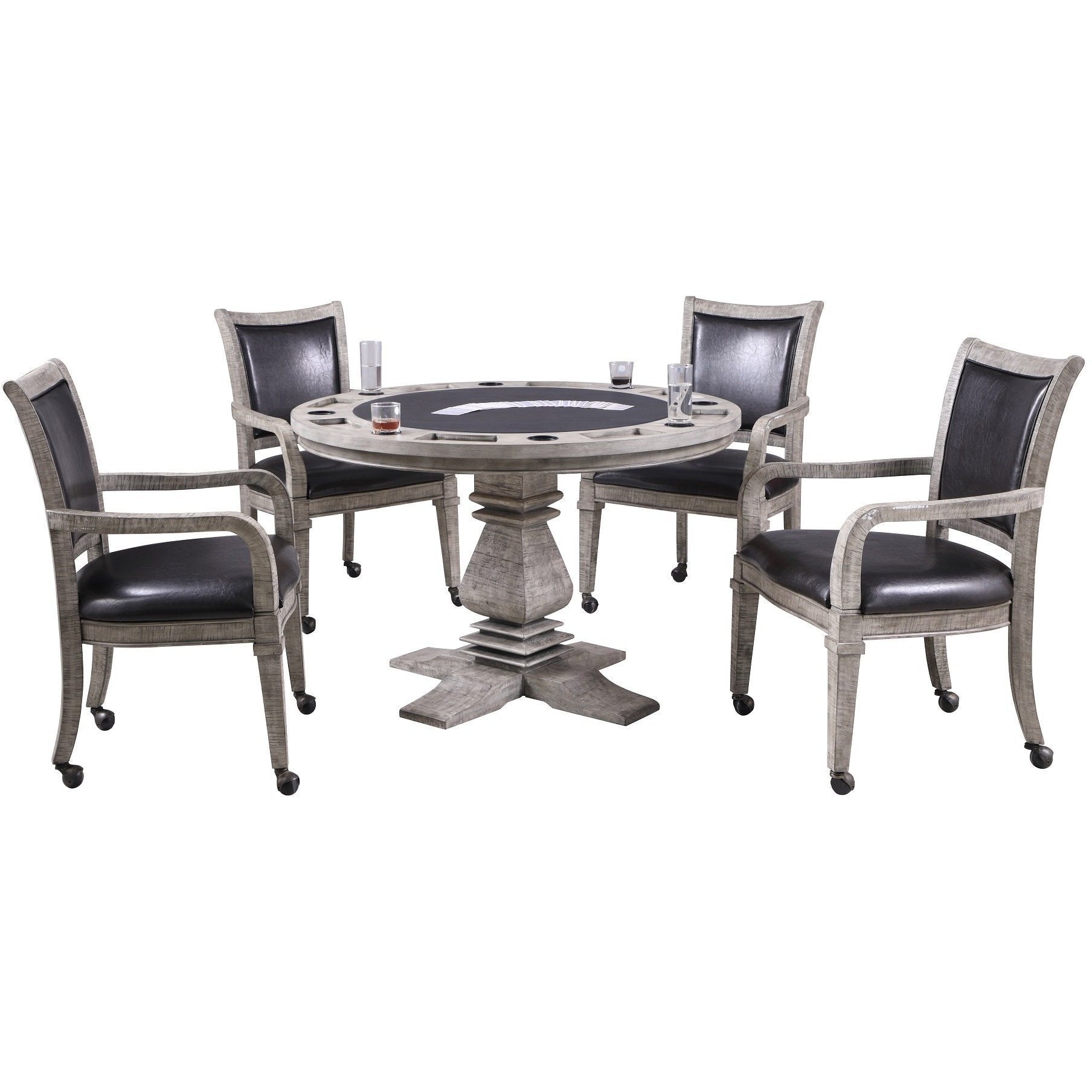 Hathaway Montecito Driftwood 48" Poker Dining Table with 4 Arm Chairs - Just Poker Tables