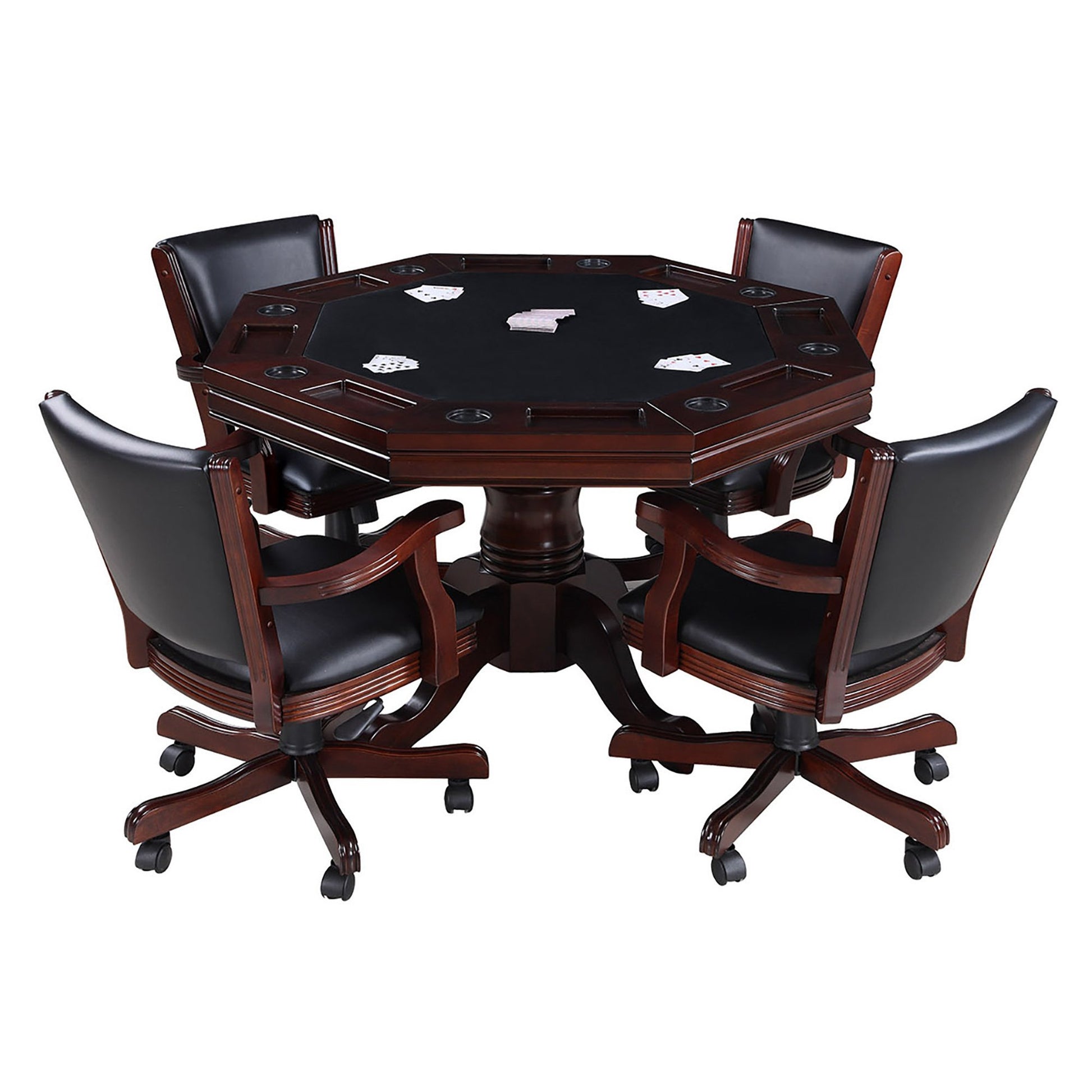Hathaway Kingston Walnut 3 in 1 Poker Table with 4 Arm Chairs - Just Poker Tables